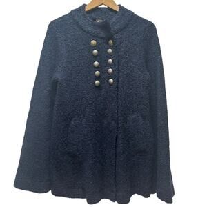Free People Navy Boucle Sweater Coat Jacket Military Cadet Academia Women Medium